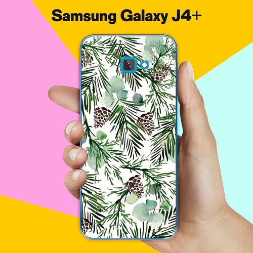 Силиконовый чехол на Samsung Galaxy J4+ Шишки на елке / для Самсунг Галакси Джей 4 Плюс 2018