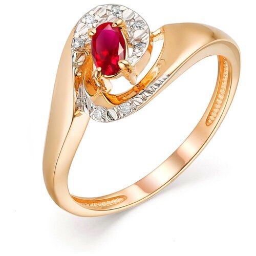 фото Алькор кольцо с рубином и бриллиантами из красного золота 13610-103, размер 18