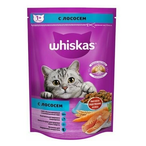 Сухой корм Whiskas Вкусные подушечки с нежным паштетом Аппетитный обед с лососем для взрослых кошек 350 г