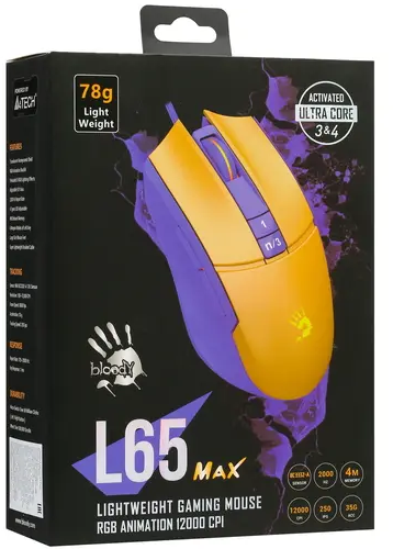 Мышь A4Tech Bloody L65 Max, желтый/фиолетовый (l65 max/royal violet) - фото №15