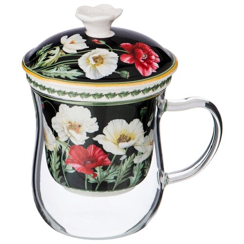 фото Кружка lefard стеклянная с ситом маки 400 мл черная (104-609)