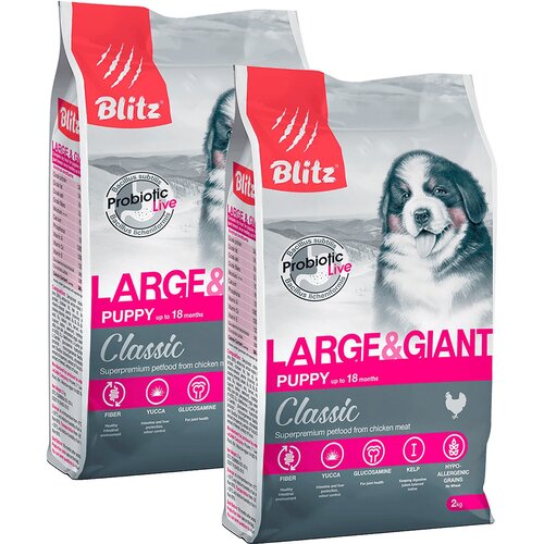 BLITZ CLASSIC PUPPY LARGE & GIANT BREEDS CHICKEN & RICE для щенков крупных и гигантских пород с курицей и рисом (2 + 2 кг)