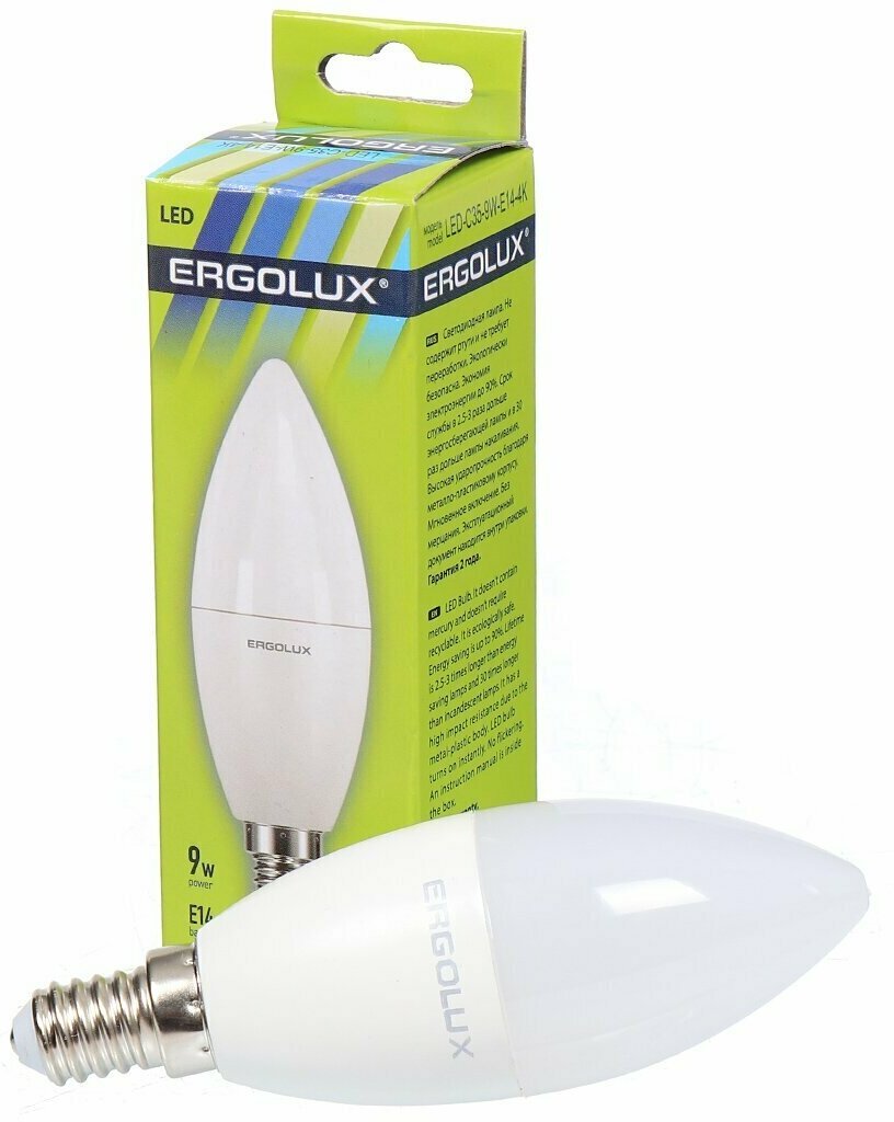 Лампа светодиодная Ergolux 13168, E14, C35, 9 Вт, 4500 К - фотография № 13