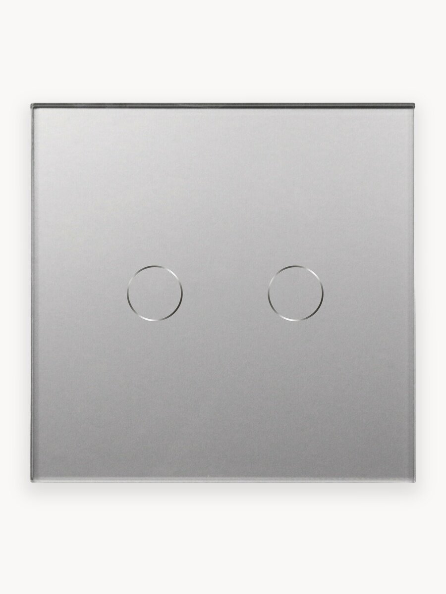 Сенсорный выключатель 2 клавиши 1 пост, (2G) стекло 86х86мм цвет серый