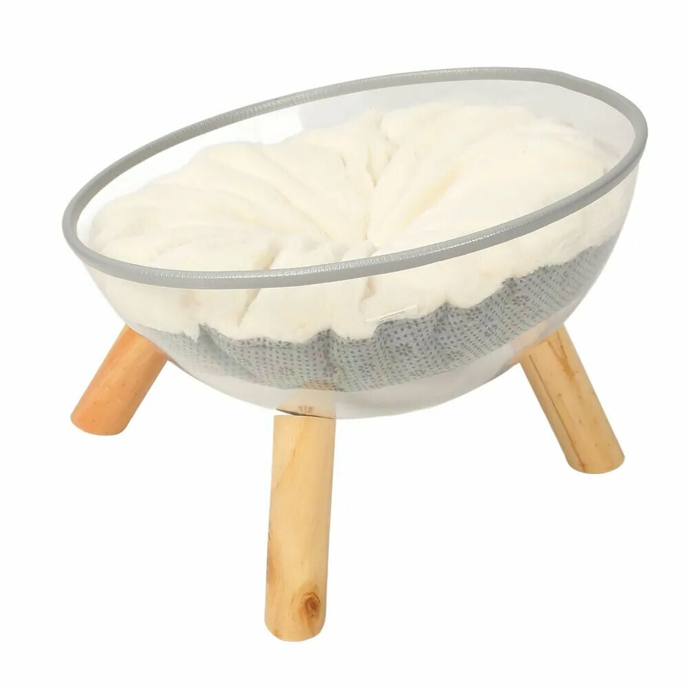 Прозрачная лежанка для кошек и собак в форме капсулы. Конура для домашних животных с прочными деревянными опорами. В комплекте матрас.