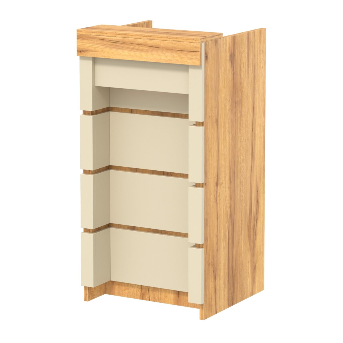 Торговый кассовый прилавок на колесах с утопленным фасадом №УФК-2-1, Дуб Золотистый и Крем Вайс