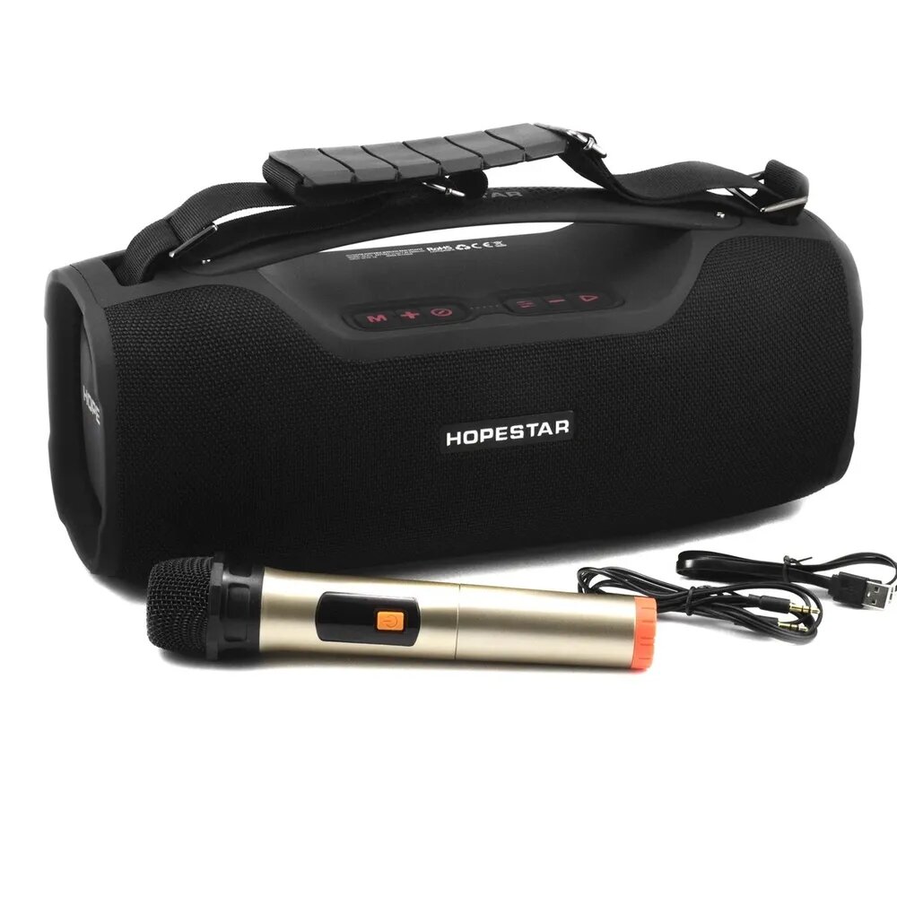 Портативная беспроводная Bluetooth колонка HOPESTAR A6 PRO + микрофон / 55 Вт / Портативная караоке система, черная