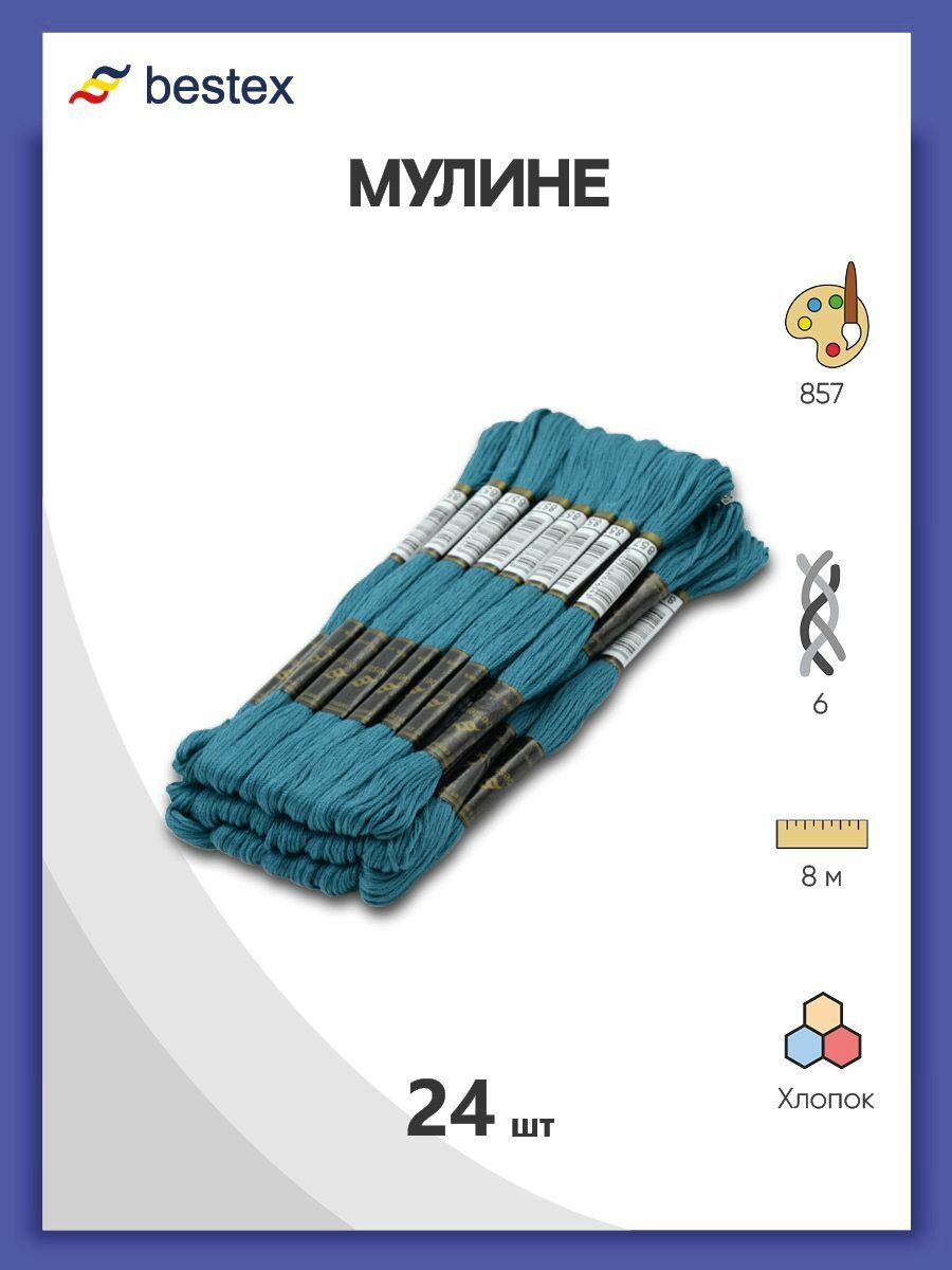 Мулине одноцветный набор Bestex, мерсеризованный хлопок, 24 шт (857)