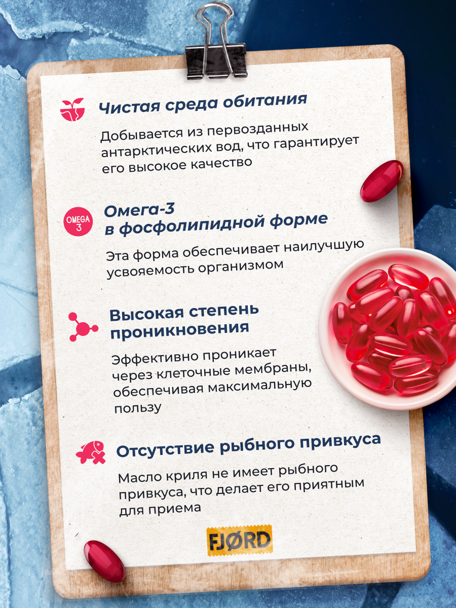 Бад От Вредных Привычек БАД к пище ФЬОРД Норвежский КРИЛЕВЫЙ ЖИР 500 мг масла криля, FJORD NORWEGIAN KRILL OIL, 30 капсул