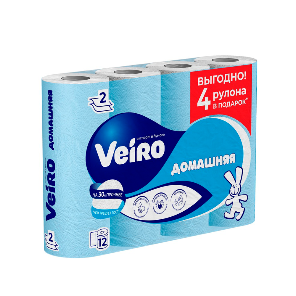 Изображение Бумага туалетная Veiro Домашняя 2-х слойная 48 рулонов в упаковке