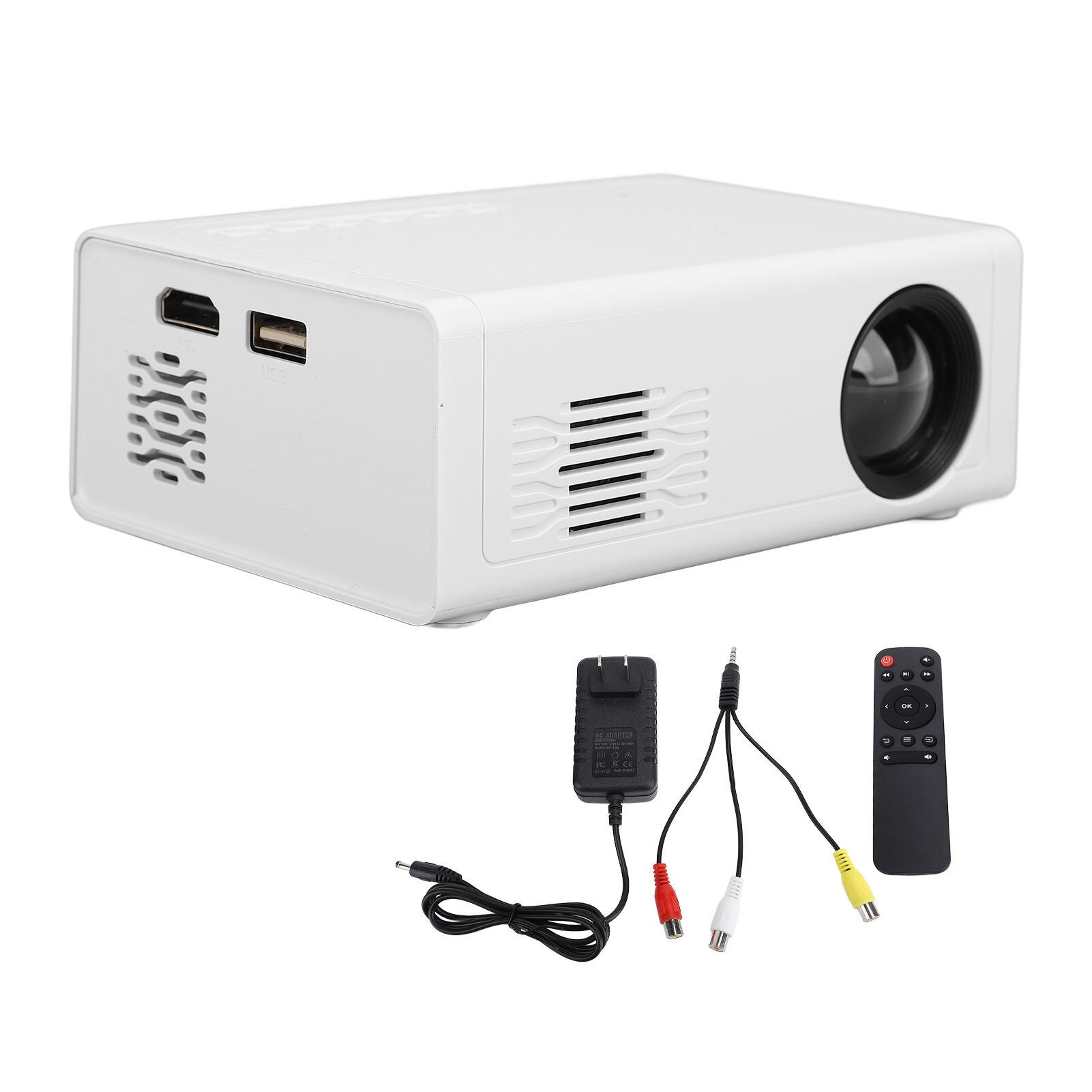Портативный проектор 1080P HD USB Movie Video Projector с HD мультимедийным интерфейсом Пульт дистанционного управления для смартфона планшета ноутбука белая вилка США