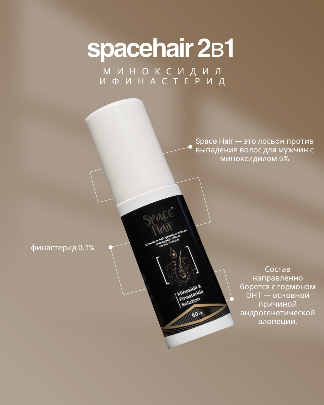Лосьон SpaceHair, против выпадения волос, с миноксидилом и финастеридом, 60мл