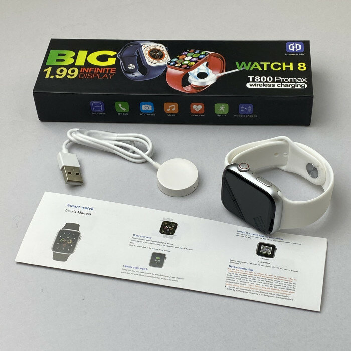 Умные часы Smart Watch 8 Big T800 Pro Max, для Android и iPhone, беспроводная зарядка — фото 1