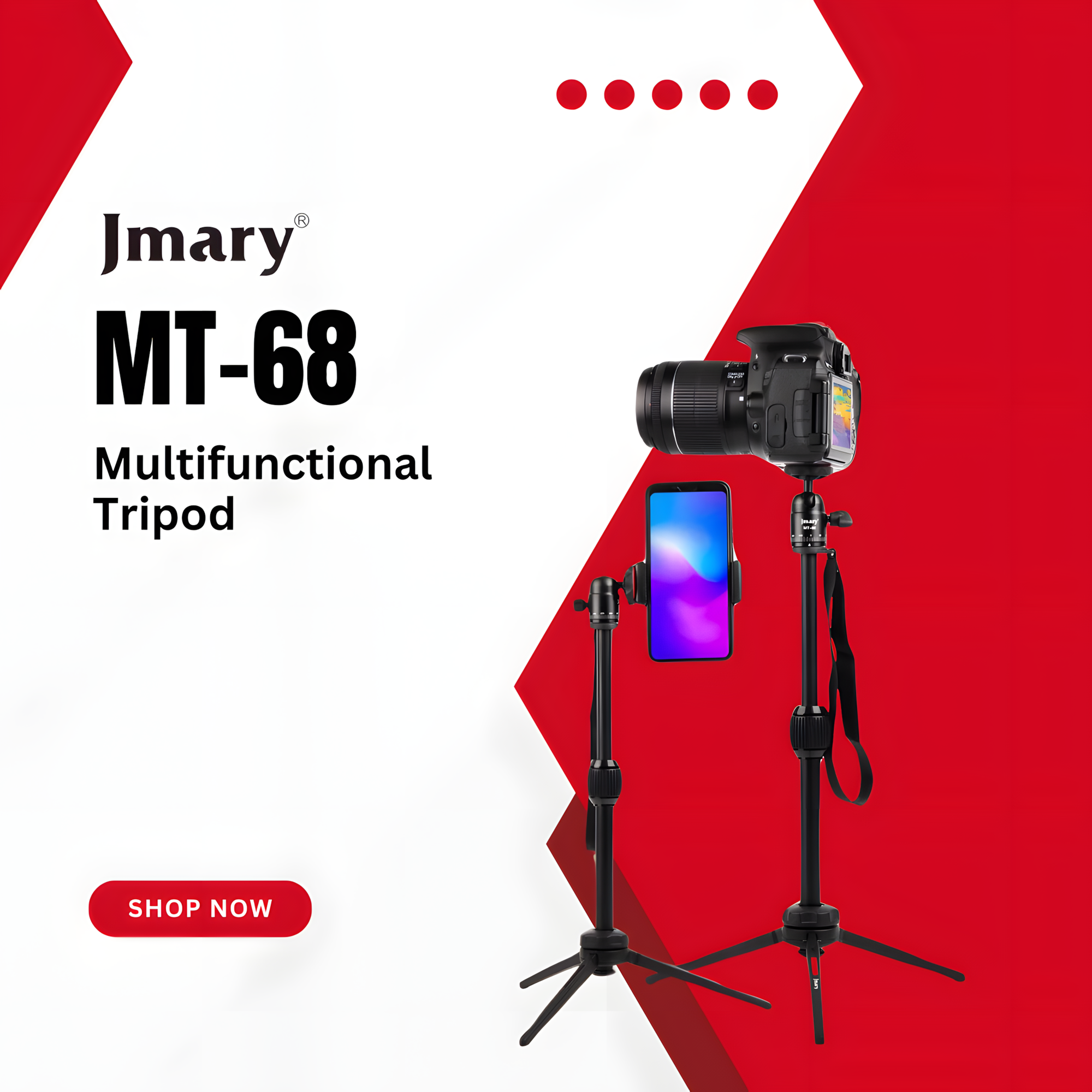 Штатив JMARY MT‑68 – Алюминиевый 39,5 см настольный/портативный, до 3 кг, винт ¼″