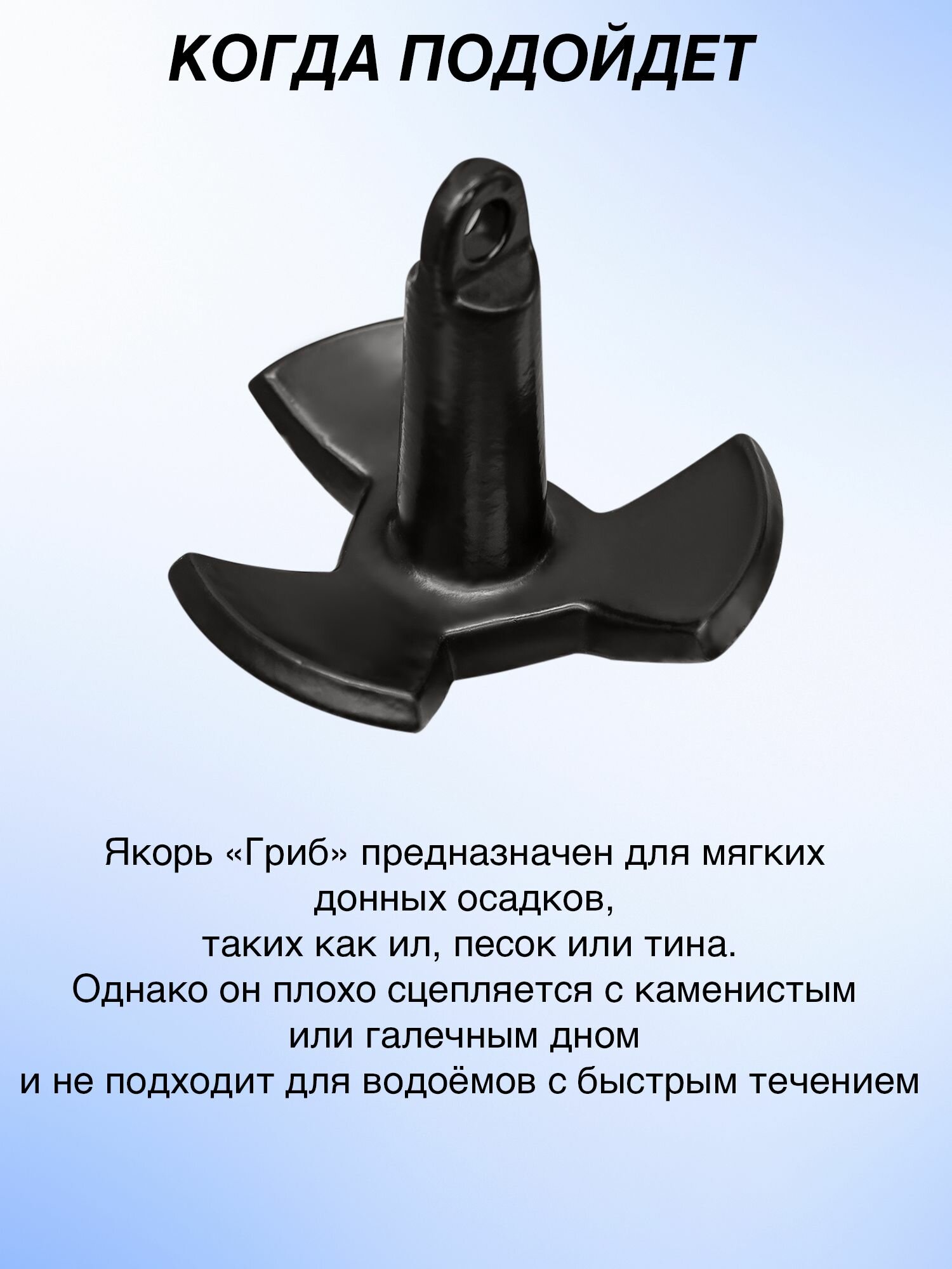 Якорь гриб для лодки пвх речной 6.8кг(15lb) черный — фото 1