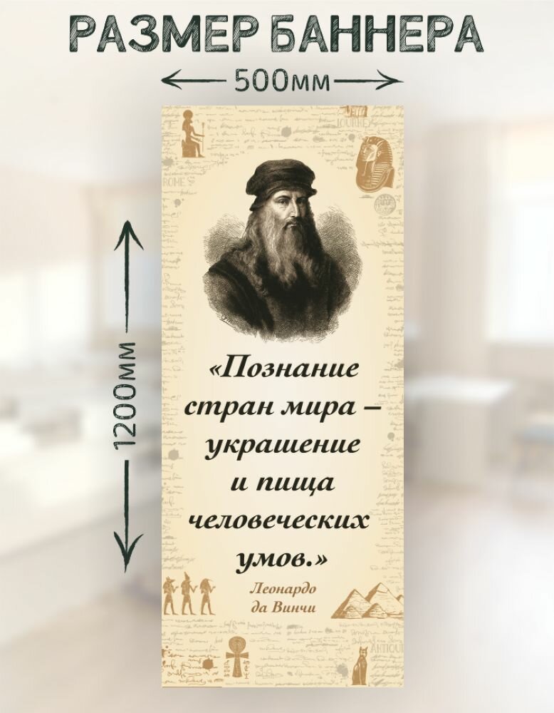 Плакат-баннер для кабинета географии Леонардо да Винчи 50х120cм — фото 1
