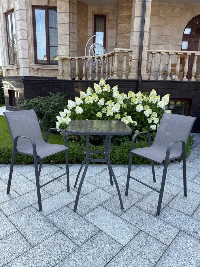 Комплект садовой мебели Full Comfort — PARMA, (барный стол, 2 стула) на металлической каркасе , серый