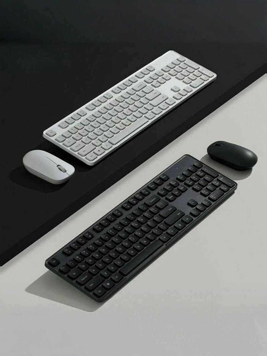 Клавиатуры Xiaomi Комплект беспроводная клавиатура и мышь (русская раскладка) Mi Wireless Keyboard and Mouse Set 3 (WXJS03YM) White Grey