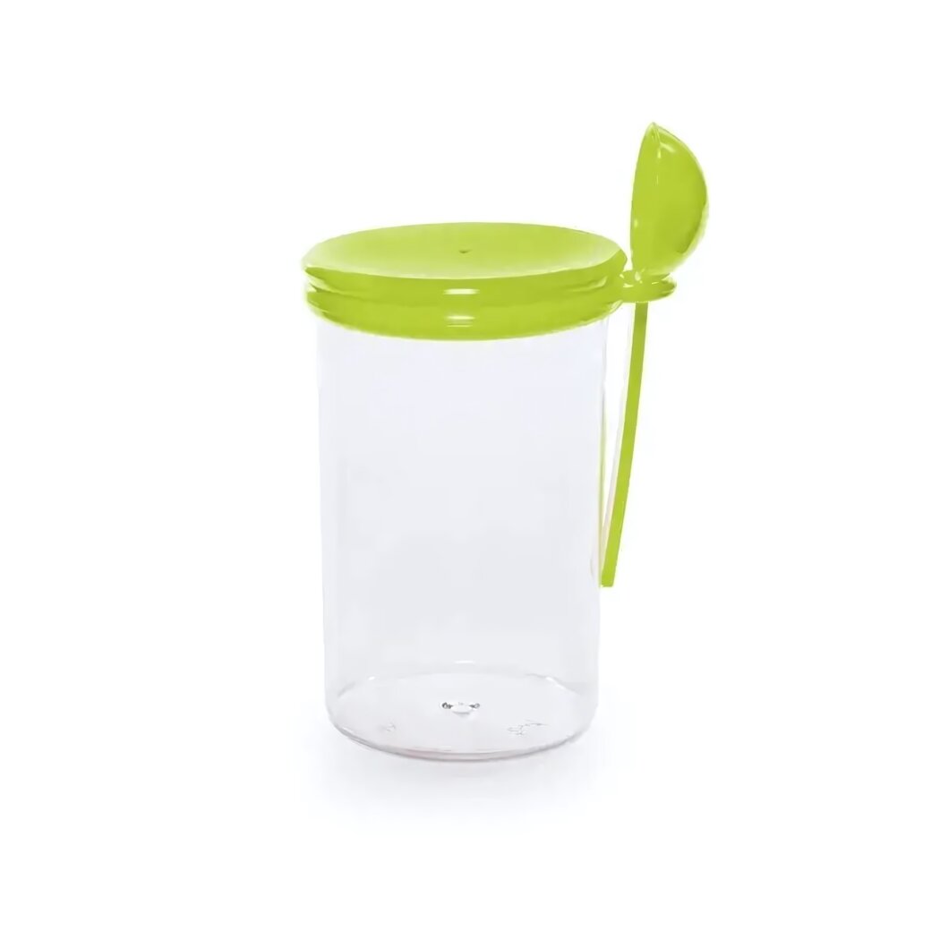 Банка для сыпучих продуктов с ложкой 075л пластик герметичная крышка зеленая