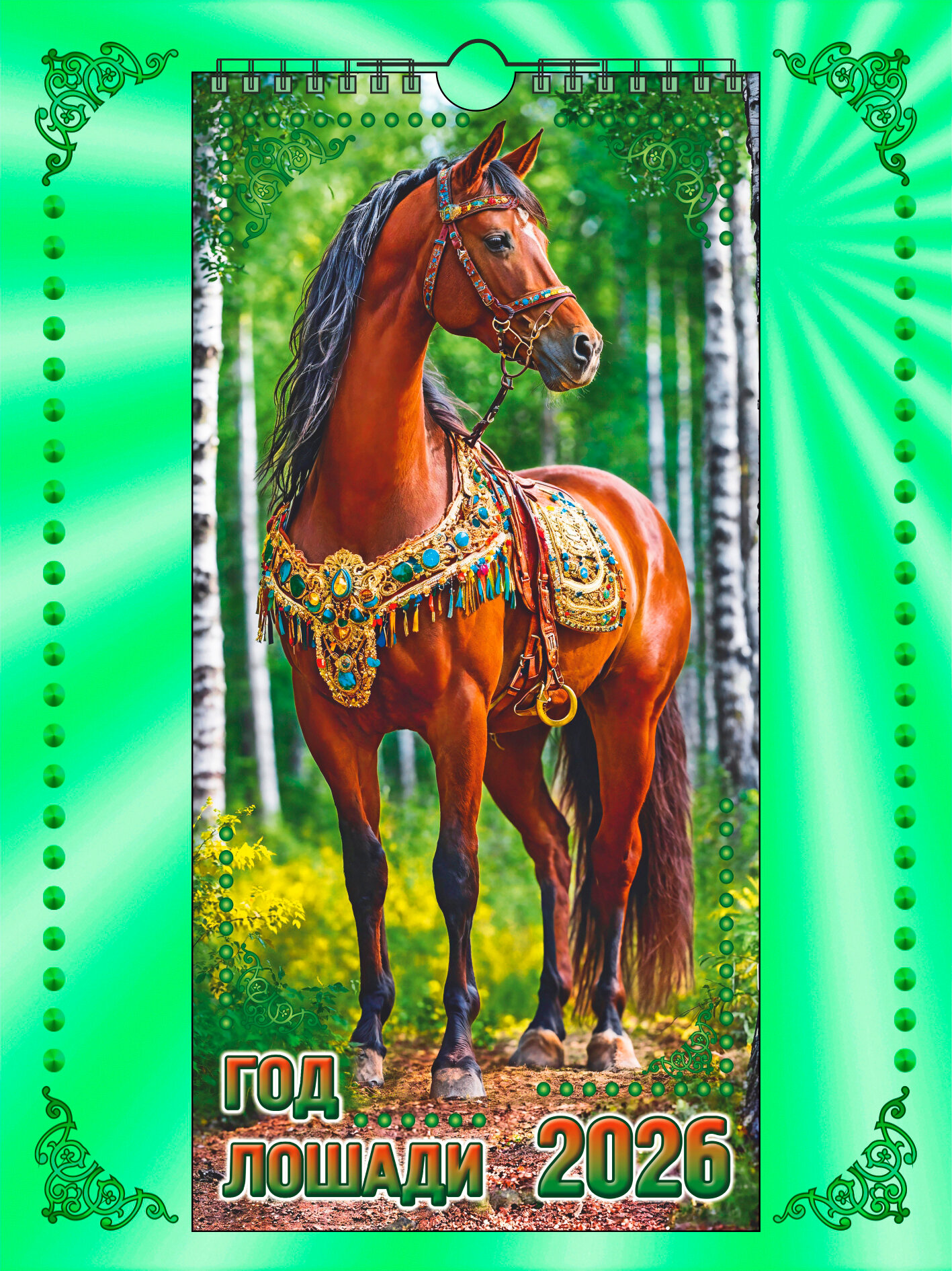 Календарь настенный перекидной с ригелем евро, 17 * 35 см, 2026 год, "Год Лошади".