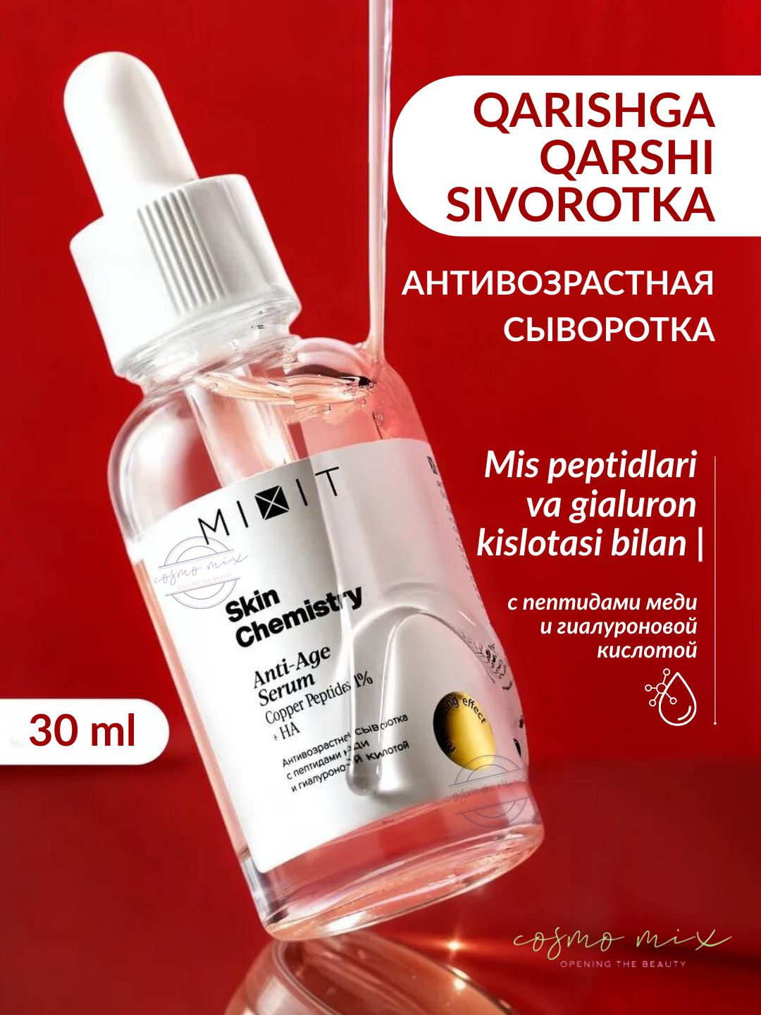 MIXIT Copper Peptides Face Serum — сыворотка с медными пептидами для лица, 30 мл