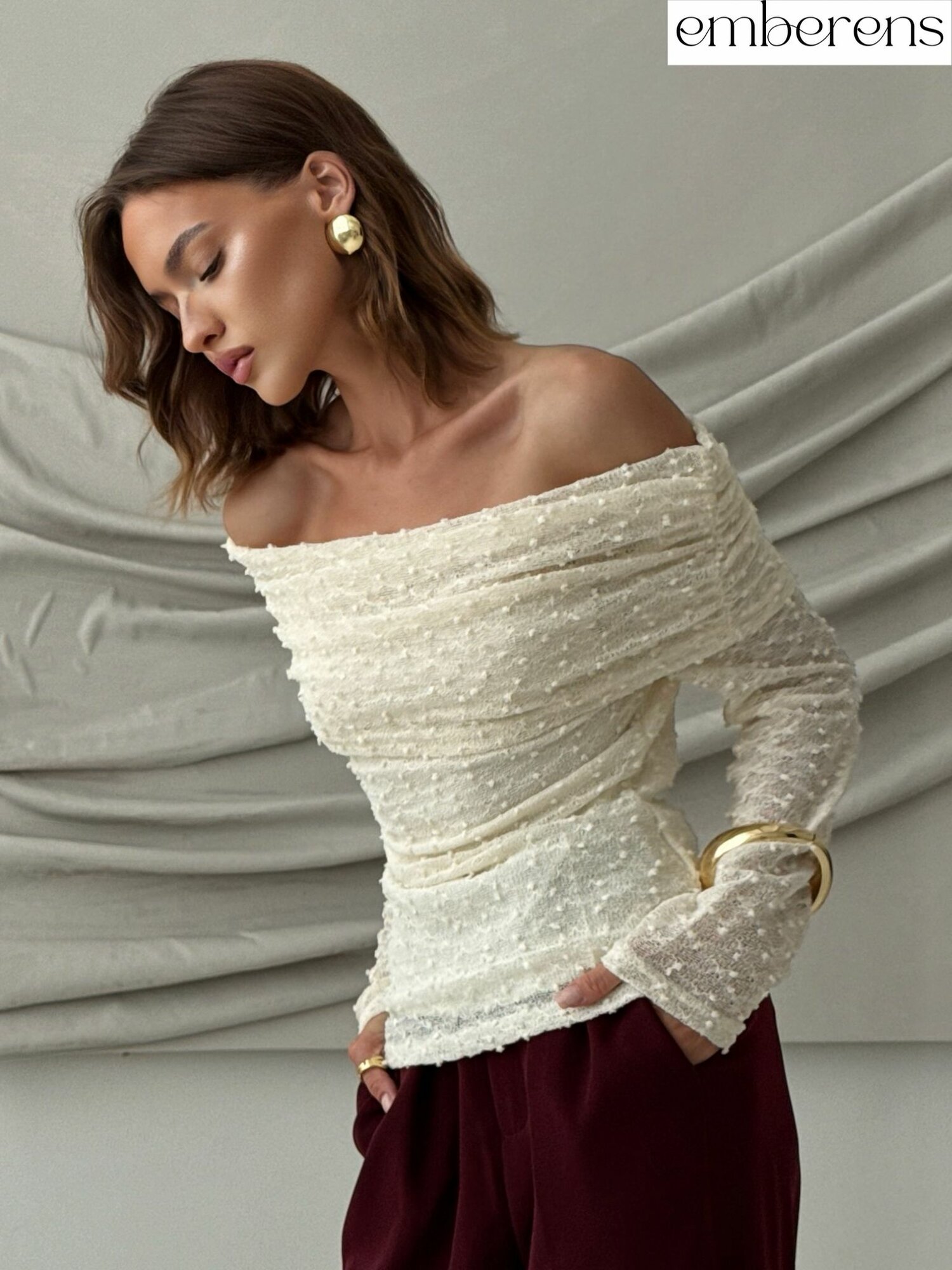 Лонгслив EMBERENS Осень-зима 2025, размер L, , молочный