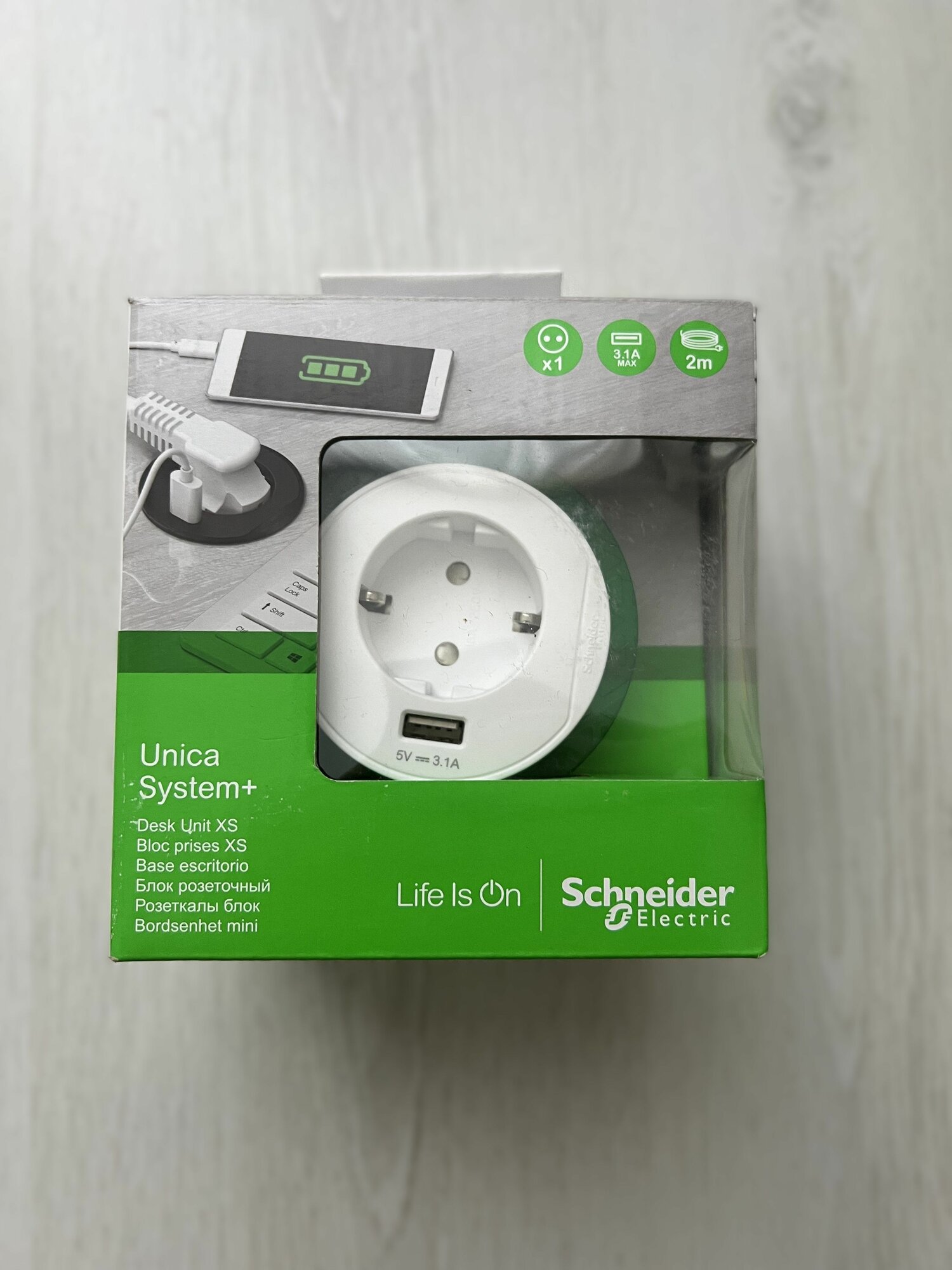 INS44004_БЛОК розеточный UNICA SYSTEM+ (10A 2P+PE USB тип А белый IP20)_Schneider Electric