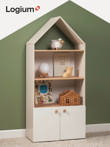 Изображение товара Стеллаж для книг и игрушек с дверцами 150x67x35 Андерсон напольный 13.181.02, Сатин, Гикори Рокфорд, белая шагрень