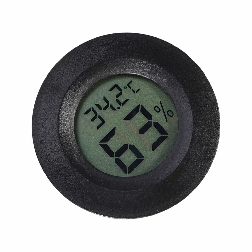 Круглый электронный термометр и гигрометр черного цвета