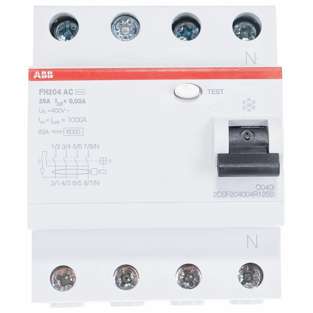 Устройство защитного отключения 4 полюса 25А (УЗО) четырёхполюсный