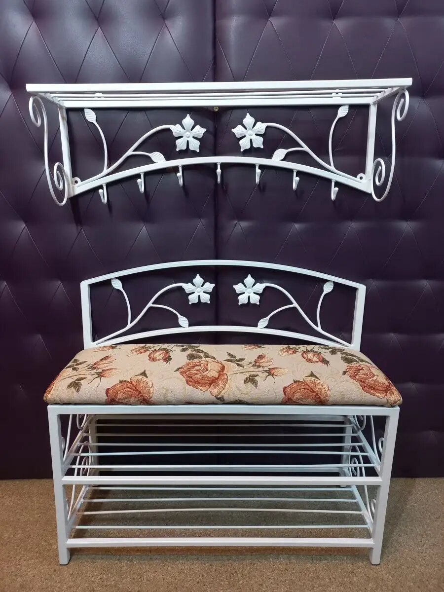 Кованая прихожая, вешалка + банкетка, Студия кованой мебели Нива, цвет бургунди — фото 1