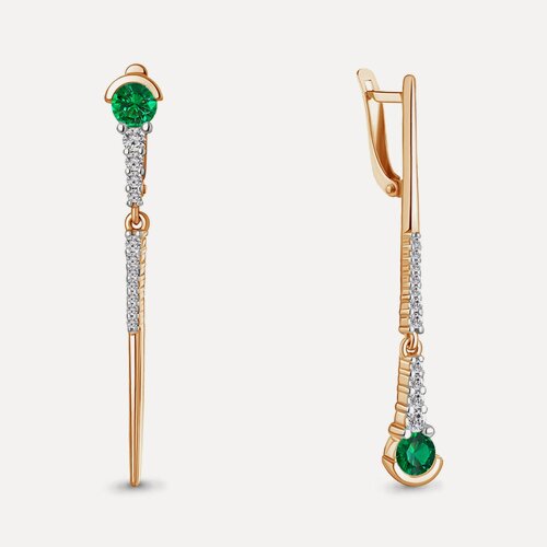 Изображение товара Серьги с подвесками, серебро, 925 проба, золочение, изумруд синтетический, фианит