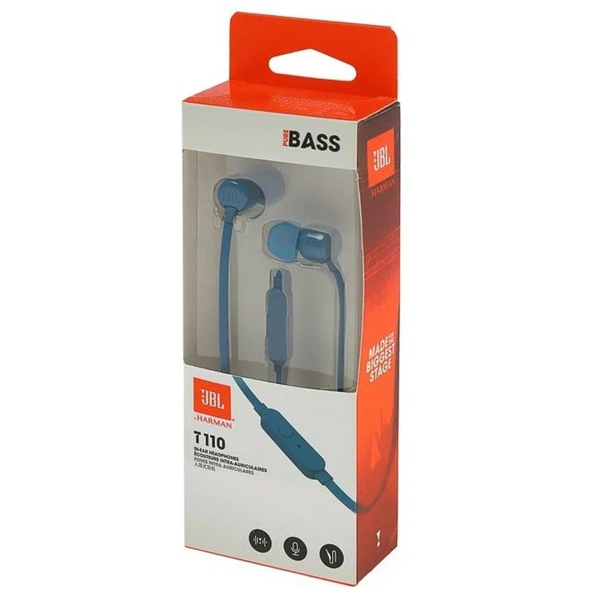 JBL T110 BLU - внутриканальные наушники, синий, Bluetooth 5.0, 0 мА·ч, 20 - 20000 Гц