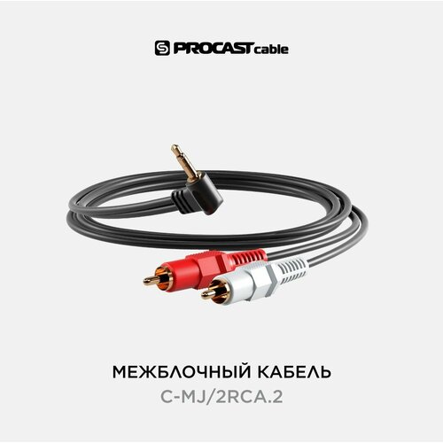 Межблочный кабель с угловым разъемом 3, 5mm miniJack TRS-2RCA (male) PROCAST cable C-MJ/2RCA.2 длина 2m, черный