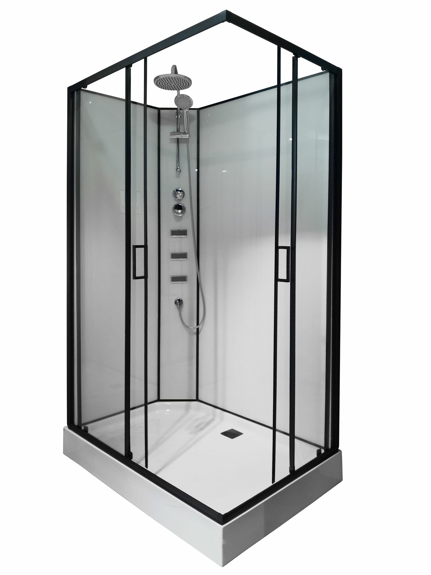 Душевая кабина Loranto NEO 120x80x205 см с низким поддоном 15 см прозрачное закаленное стекло 5 мм задние стеклянные стенки белые профиль черный-матовый (CS-21813)