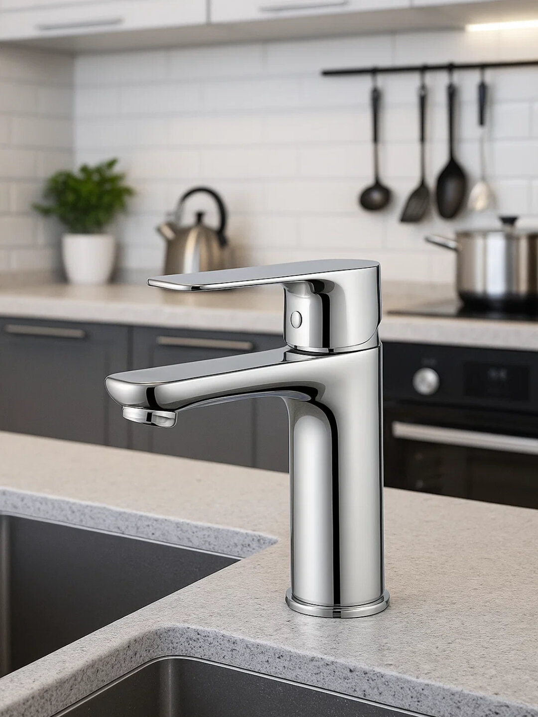 Смеситель для умывальника из латуни с гибкими шлангами и керамическим картриджем