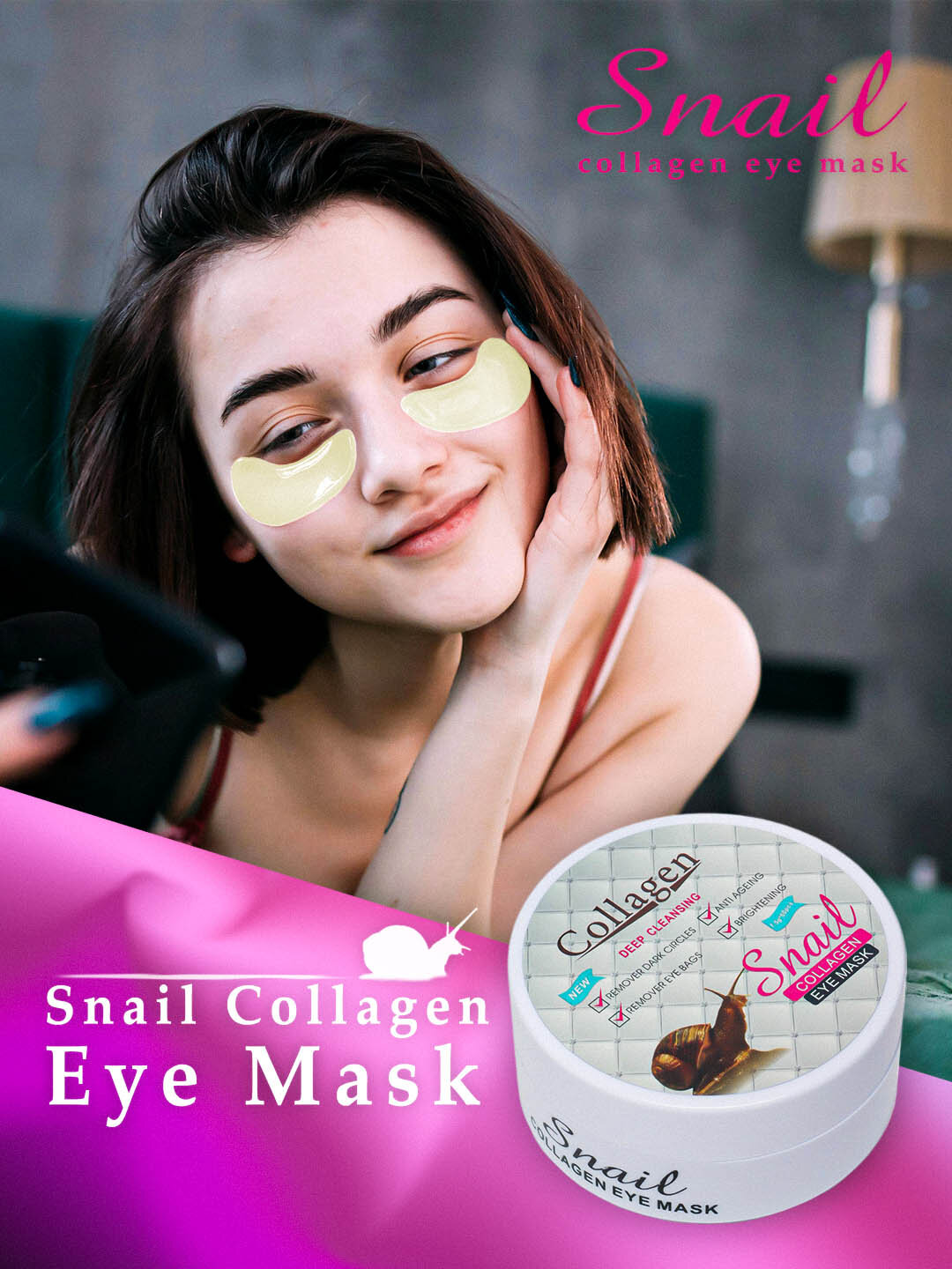 Патчи для глаз Hollyshop Snail Collagen, гидролизованный коллаген, муцин улитки