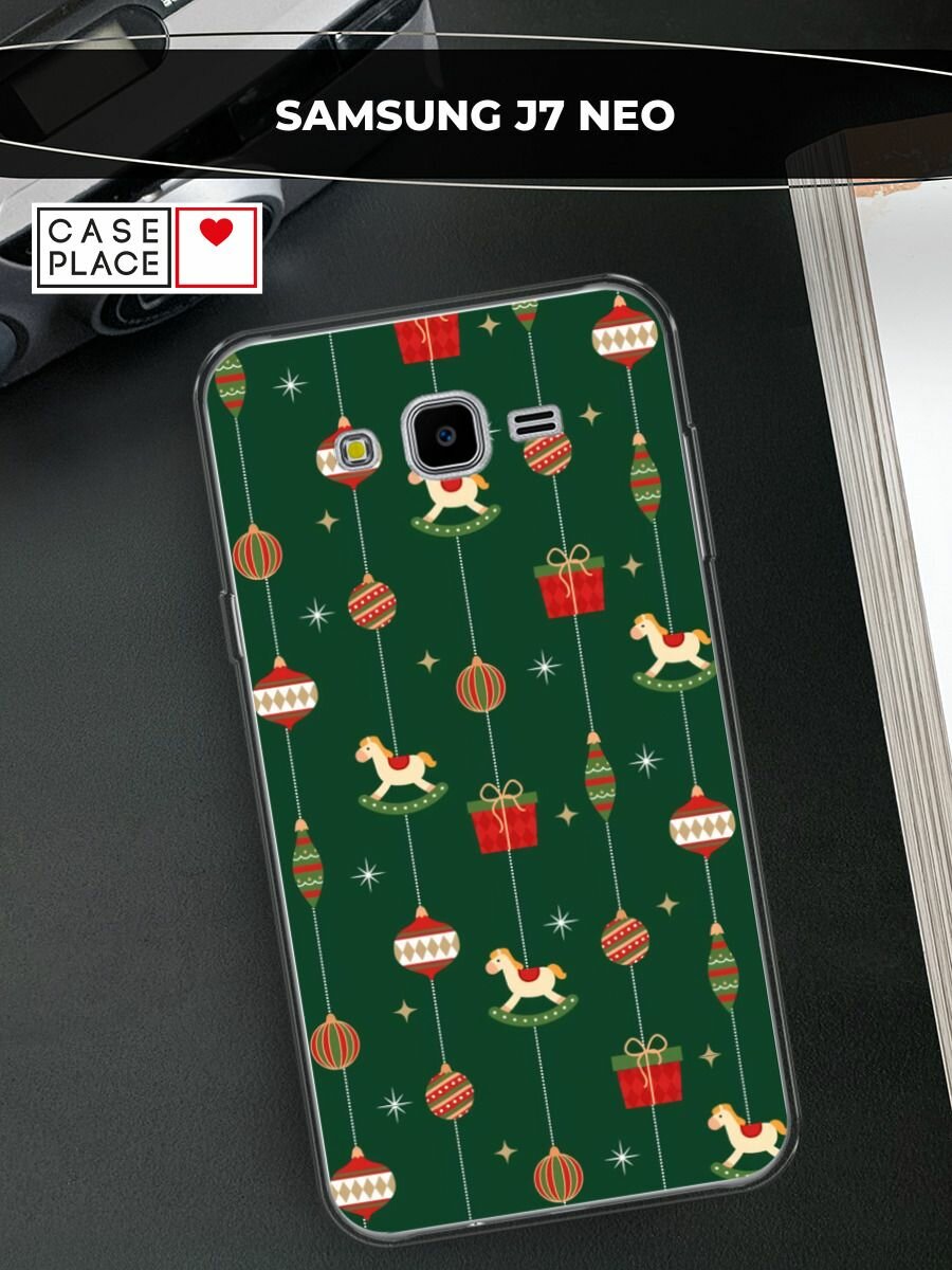 Чехол на Samsung Galaxy J7 Neo / Самсунг Галакси Джей 7 Нео с принтом "Новогодняя гирлянда с лошадками"