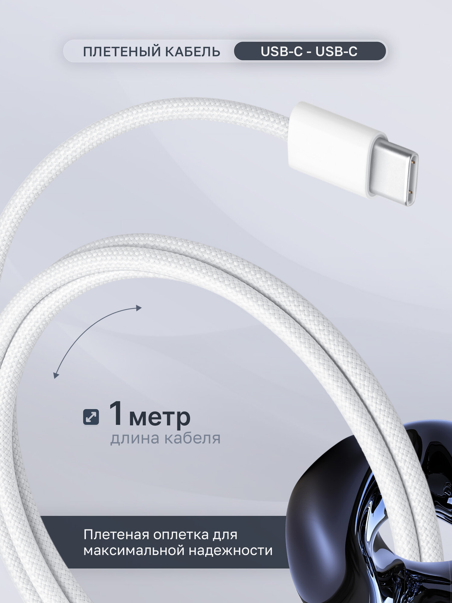 Кабель для айфона Type-C - Type-C, быстрая зарядка для iPhone/iPad/Android, кабель питания для айфон — фото 1