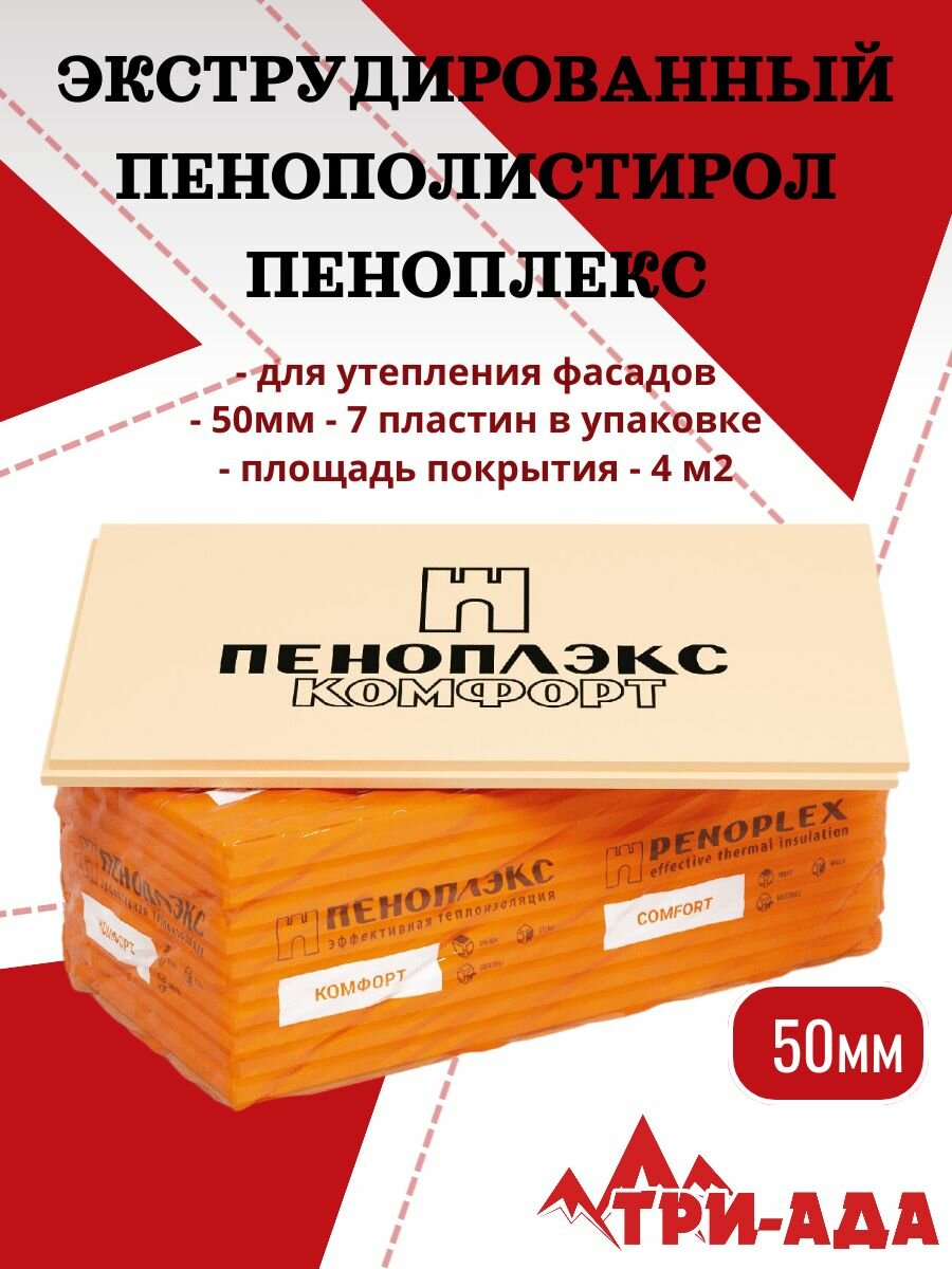 Экструзионный пенополистирол Пеноплекс Комфорт 1185х585х50мм  7 плит  1 уп 