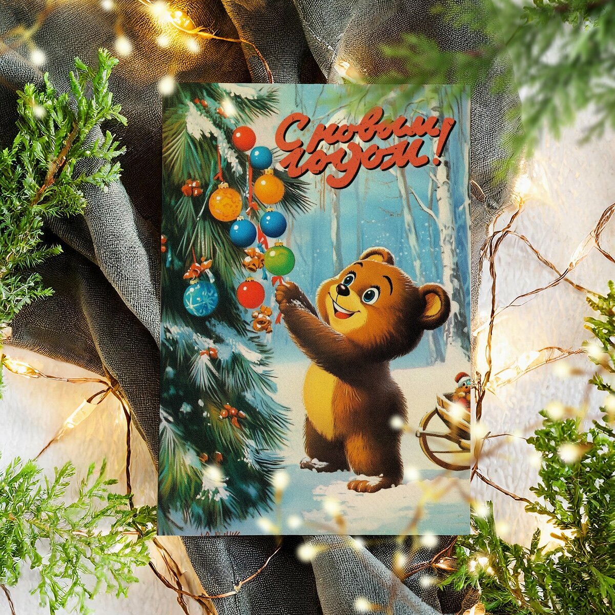 Новогодние винтажные открытки, Поздравительная открытка с Новым Годом , красивые яркие принты, формат А5