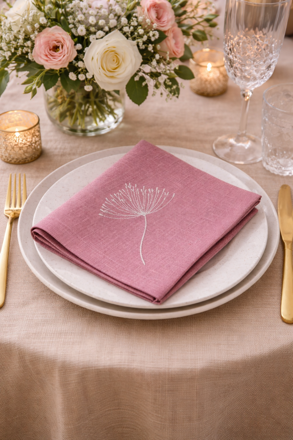 Салфетки сервировочные с вышивкой из 100% льна 45*45 см, набор из 3 штук