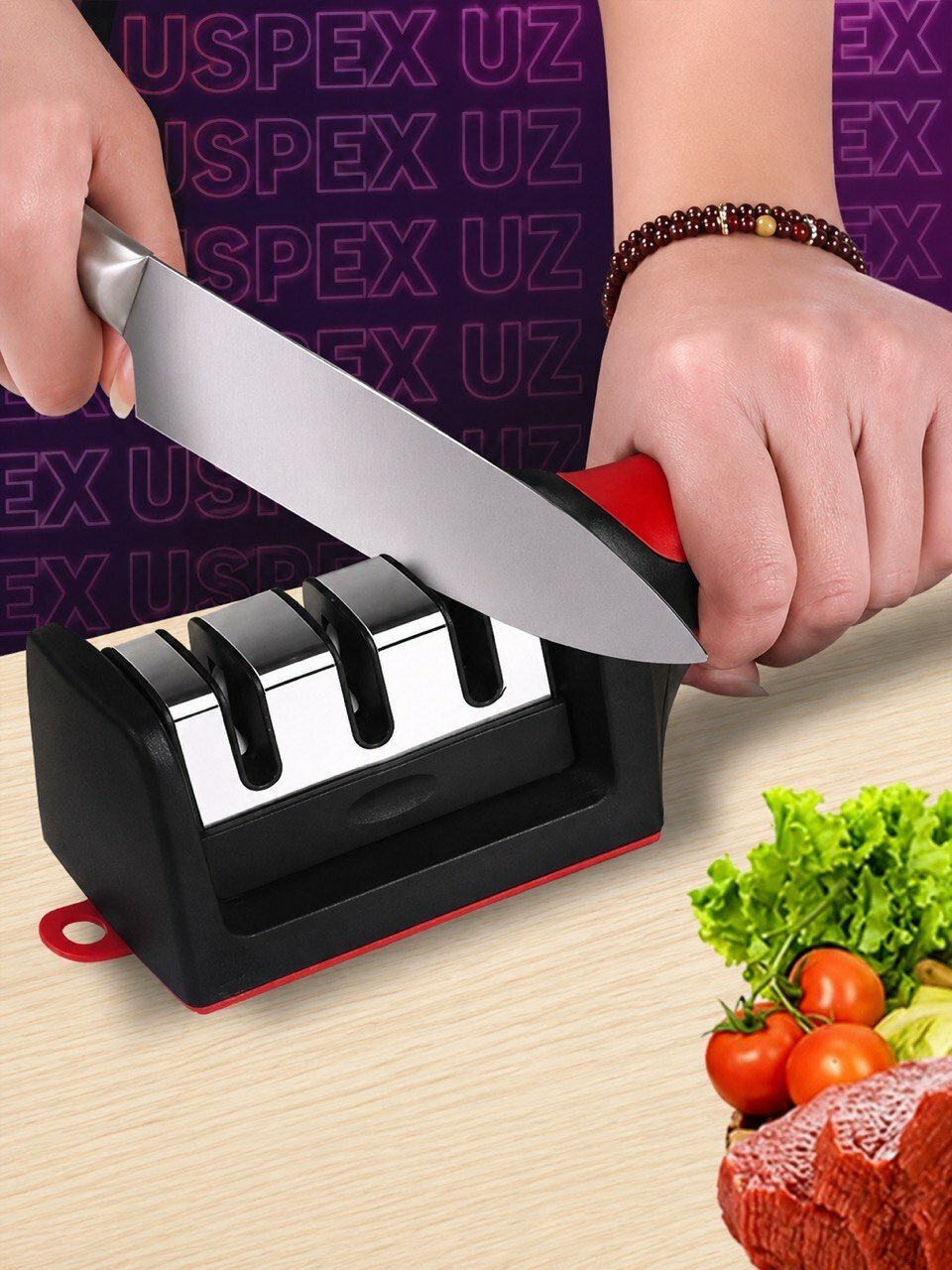 Точилка для ножей 3 в 1 USPEX UZ — алмазная ручная точилка для всех типов ножей