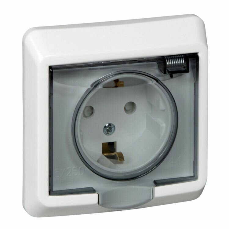 Розетка скр. уст. с З/К 16А/250В IP44 крышка шторки бел. Этюд