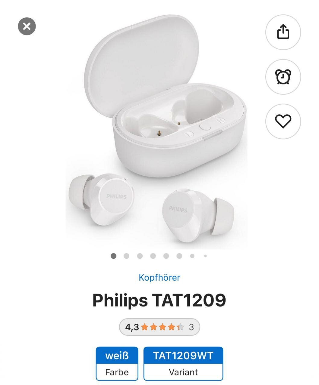 Беспроводные наушники Philips TAT1209 , цвет белый
