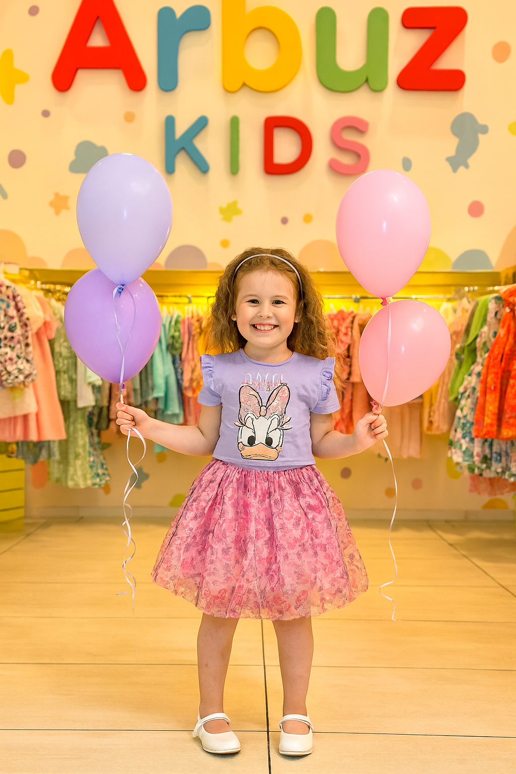 Комплект одежды  Комплект для девочки уточка "Daisy Duck", футболка и пышная юбка, хлопок, цветочный принт, размер 116, фиолетовый
