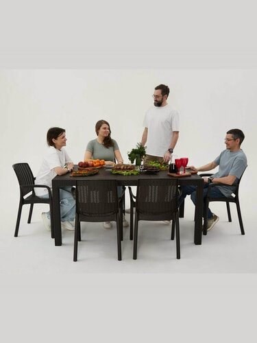 Изображение товара Садовая мебель. Набор HomlyGreen, большой стол 160х95 см, 6 стульев, цвет мокко, с коричневыми подушками