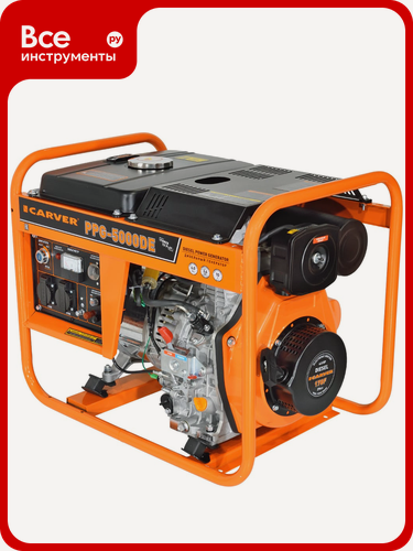 Изображение товара Генератор CARVER PPG - 5000DE дизель (LT-178F, 3,3/3,6кВт, 220В, бак12.5л, э/старт, медь)(12шт/пал)