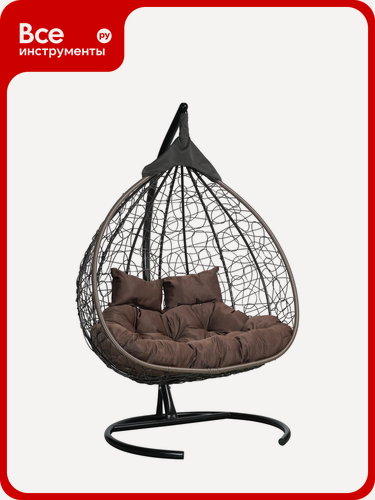 Изображение товара Подвесное двухместное кресло-кокон Лаура FISHT коричневый + коричневый каркас, подушка шоколадная