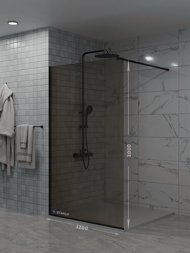 Изображение товара Душевая одиночная перегородка staklo 120x200 из бронзового стекла черная фурнитура